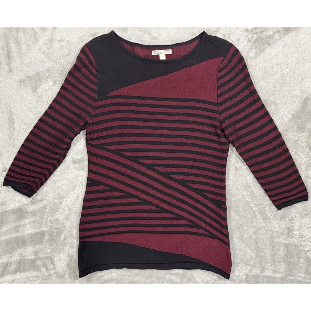 Dana Buchman Shirt Womens M Red Black 3/4 Sleeve Textured Rayon Flattering Fit